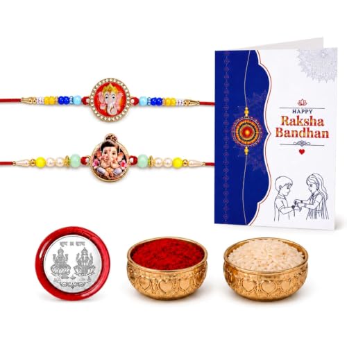 Image of Oblivion Rakhi For Brother - Elegant Stylish God Designer Rakhi with Beads and Silver Colour Pooja Coin, Tilak Set & Greeting Card - Traditional Raksha Bandhan Combo for Bhai