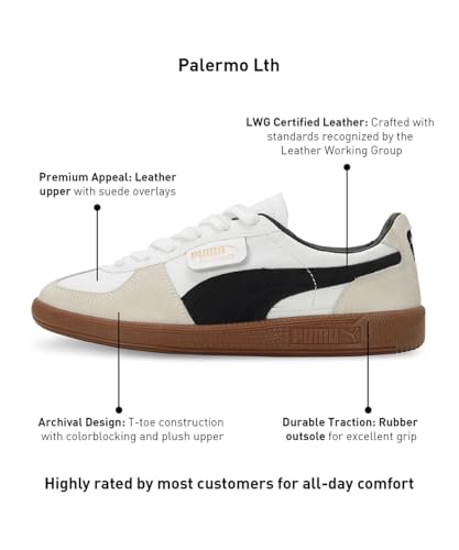 Image of Puma Unisex-Adult, Palermo LTH, White-Vapor Gray-Gum, Sneaker, 13UK, (39646401)