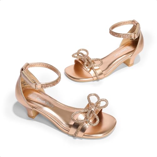 Image of DREAM PAIRS Girls Dress Sandals Bow | Rhinestone bow adds sparkle while a cushioned insole hook-and-loop strap and non-slip outsole support comfortable wear
