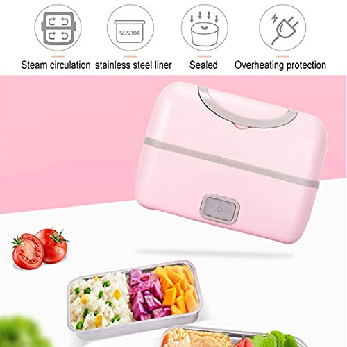 FOMT 1.3L Electric Lunch Box,Portable Mini Rice Cooker Stainless Steel Removable Liner/Heat Preservation Lunch Box/Egg Steaming Rack Suitable for Office,School And Home Use,Pink - Image 2