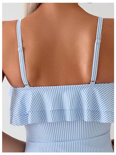 Floerns Women's One Piece Swimsuit Ruffle Trim Striped Print Monokini Swimwear4