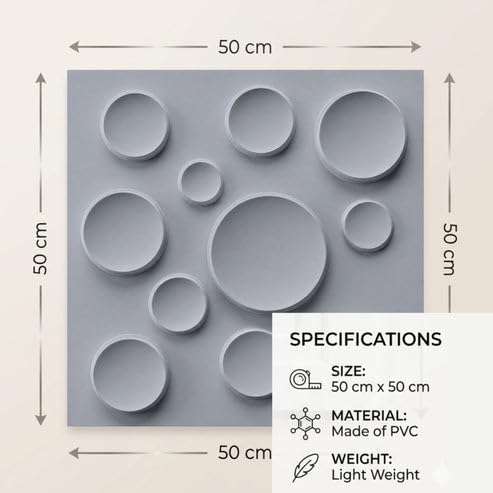 Image of Kayra Decor 3D PVC Wall Panels for Bedroom & Living Room | Moon Design | Matt Gray Color | 19.7 x 19.7 Inch | Pack of 40 | 107.6 Sq Ft
