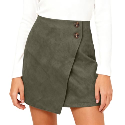 Wildleder Rock Damen Hohe Taille Minirock Schlitzrock A-Linie Röcke...