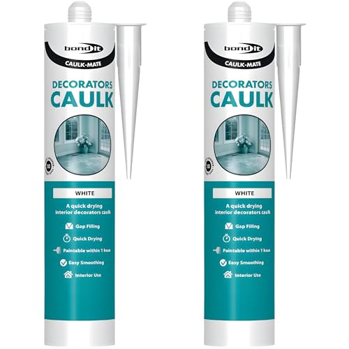 Bond It Caulk-Mate One Hour White Acrylic Decorators 2 Pack (285ml Each) – Quick Dry Flexible Paintable Caulk for Interior Cracks, Skirting Boards & Plasterboard Filling