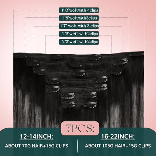 Image of Easyouth Clip in Hair Extensions Real Human Hair Ombre Hair Extensions Clip ins Real Human Hair Blend of Black and Silver with Black Roots Clips on Extension Human Hair 18Inch 120G 7Pcs
