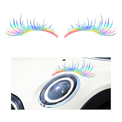 Image of KVAEY 2 PCS Car Headlight Eyelash Stickers, Cute Fake Eyelashes Decal for Bumper Auto Body Window, Waterproof Reflective PET Charming Eyelash Sticker Funny Decor for Car SUV Truck (Colorful)
