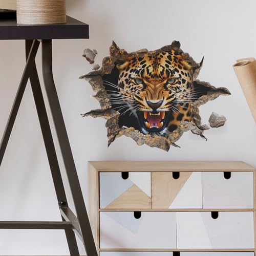 Calcomanía de pared 3D leopardo rugiente removible vinilo miniatura 3