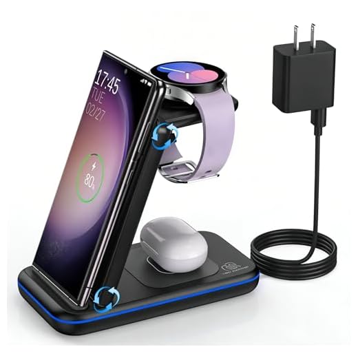 Wireless Charging Station for Samsung, Fast Wireless Charger Station for Samsung Galaxy S23+/S22/S21/Z Flip 4/3 Fold 4/3, Wireless Watch Charger for Samsung Watch 5/Pro/4/3/Active 2/1 Galaxy Buds2 Pro