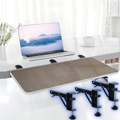 デスクエクステンダー 超安定 3つのクランプをアップグレード: WiViVi 25*65cm 折り畳み式 デスク 拡張 クランプ 後付け キーボード トレイ 拡張テーブル 疲労を和らげる 肘置き 板 の取り付けが簡単 (タウニー, 25*65)