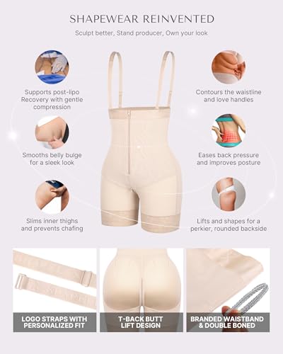Image of SHAPELLX Fajas Colombianas Shapewear for Women Tummy Control Plus Size Postpartum Body Shaper Butt Lifting Bodysuit