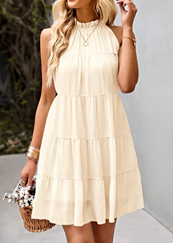 KIRUNDO Womens Summer Dresses 2025 Casual Halter Sundress Sleeveless Flowy Mini Babydoll Tiered Pleated Beach Dress3