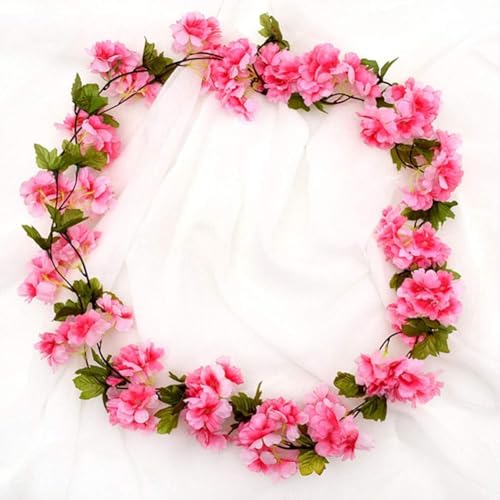 Image of SATYAM KRAFT 12 Lines Artificial Cherry Blossom Rattan Flowers Vine | Hanging Garland for Wedding Decoration Items, Home Decor, Garden, Office, Wall, Mandir & Festival Setup (Dark Pink)
