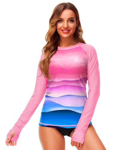 Image of Deerose Womens Gradient Rash Guard UPF 50+ Swim Shirts Surfing Top with Thumb Hole