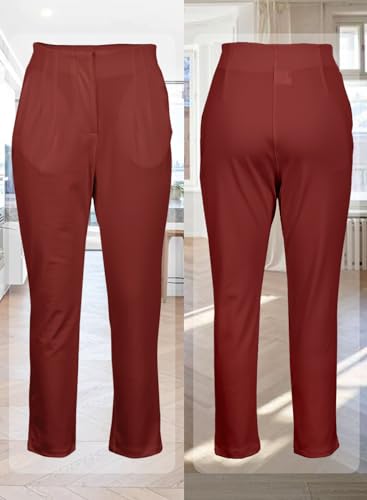 Womens Stretchy High Waisted Pants Trendy Pleated Business Work Trousers with Pockets Straight Leg Dress Pant4