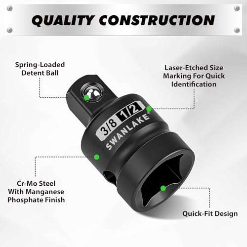 Image of SWANLAKE GARDEN TOOLS 7-Piece Impact Swivel Socket Adapter Set, 1 /4 inch 3 /8 inch 1 /2 inch Drive Universal Joint Socket Set CR-MO Steel, Wobble Joint Sockets Reducer with Magnetic Aluminum Sockets Rail