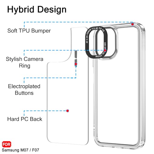 Image of TheGiftKart Hybrid Shockproof Back Cover Case for Samsung Galaxy M07 / F07 | Stylish Camera Border | Electroplated Buttons | Crystal Clear Hard Back Cover Case (TPU & PC, Transparent Bumper)