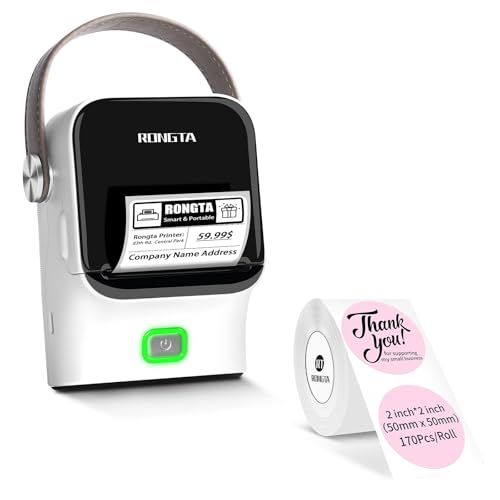 Image of Rongta 2 Inch Label Maker Machine with Pink 2 Inch Round Label