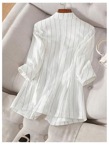 Floerns Women's 3/4 Length Sleeve Striped Lightweight Blazer Business Casual Suit Jacket2