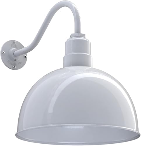 Steel Lighting Co. Hollywood Bowl Light  Montaje en pared al aire libre  Cúpula de cuenco de 15 pulgadas  Cuello de cisne de 16 pulgadas  Luz de