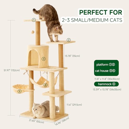 Torre para gato de 52 pulgadas con rascador y hamaca miniatura 3
