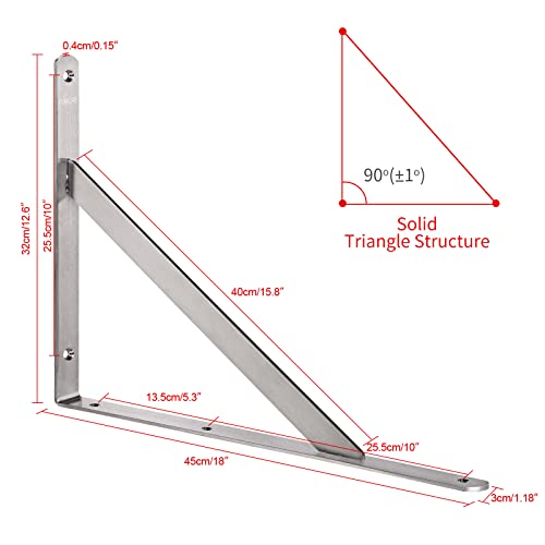 Image of YUMORE Shelf Bracket 18 inch, Heavy Duty Stainless Steel Solid Shelf Support, Max Load: 550lb, Corner Brace Joint Right Angle Bracket, DIY L Bracket, 2 Pack | Stainless Steel, 550 LB Load Capacity, Reinforced Triangle Design, Easy Installation, Indoor & Outdoor Use