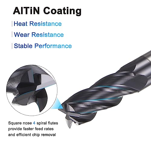 Image of HARFINGTON 4pcs Square End Mills 5 /16 inch Cutting Dia HRC 60 4 Flutes AlTiN Coating Tungsten Steel Carbide Mill Bit for Hardened Steels