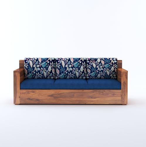 Image of Sheesham Wood 3 Seater Sofa Set with Cushion for Living Room Home Hall Wooden Sofa for Hotel Office (Honey Finish)