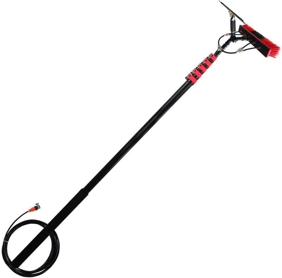 Window Cleaning Telescopic Cleaner Wash Brush Kit Adjustable Pole Length，Cleaning Brush Window Cleaning Pole Solar Panel Cleaning Water Fed Pole Kit with Aluminum Telescopic Pole and Squeege