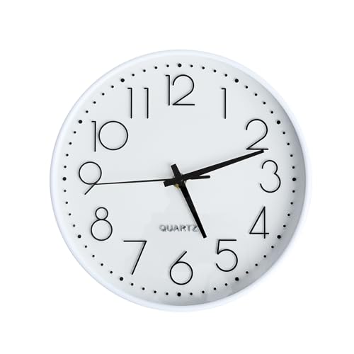 Wall Clock, Silent Non Ticking, 10 Inch Small Wall Clocks, Battery Operated Decorative Modern Round Wall Clock for Office, Home, Bathroom, Kitchen, Bedroom, School, Living Room - White