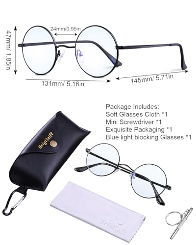 Image of Brigtlaiff Round Blue Light Blocking Glasses for Men Women, Computer Gaming TV Glasses Anti Eyestrain with Metal Frame