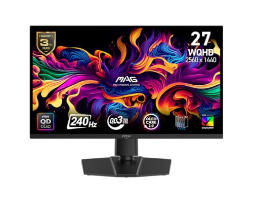 MSI-MAG-271QP-QD-OLED-X24-27-inch-2560-x-1440-QHD-Gaming-Monitor-240Hz-Adaptive-Sync-HDMI-DisplayPort-VESA-Mountable-Tilt-Height-Adjustable-Speaker-003ms-Black MSI MAG 271QP QD-OLED X24 27-inch 2560 x 1440 (QHD) Gaming Monitor, 240Hz, Adaptive-Sync, HDMI, DisplayPort, VESA Mountable, Tilt, Height Adjustable, Speaker, 0.03ms, Black - Image 1
