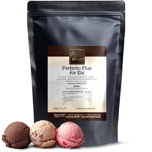 Eispulver für Eismaschine & Ninja Creami – Perfekte Eisbasis bei Nüssen & Schokolade │ Wird nicht steinhart │ Ohne Zusatzstoffe │ 750 g für bis zu 8 L Eis │ Perfecto Plus von Eis Perfecto