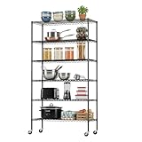 Storage Shelves 2100Lbs Capacity, 6-Shelf on Casters 45' L×18' W×82' H Commercial Wire Shelving Unit Adjustable Layer Metal Rack Strong Steel for Restaurant Garage Pantry Kitchen,Black