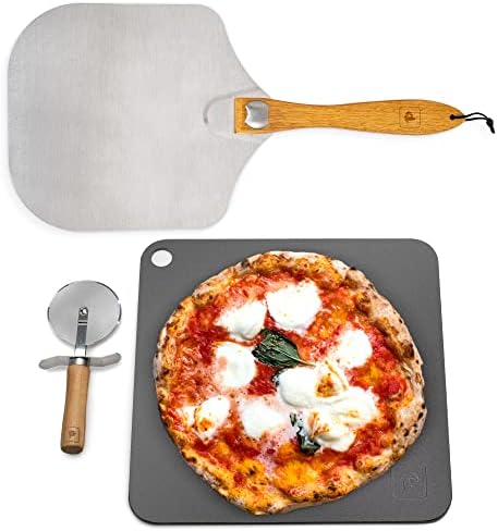 Pizza Steel - Complete Kit includes 14"x14"x0.25” Baking Steel, Foldable Pizza Peel & Pizza Wheel Cutter - Pizza Steel For Oven & Grill – Pizza Making Gift Set