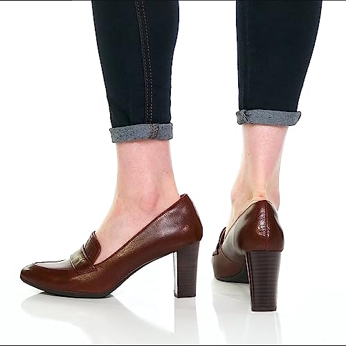 MOOMMO High Chunky Heel Loafers Pumps Women Brown Closed Pointed Toe Slip On Dress Loafer 3" Block Heel Matte Office Work Shoes Business Comfortable Classic Formal Ladies Wedding Party Matte Brown 74