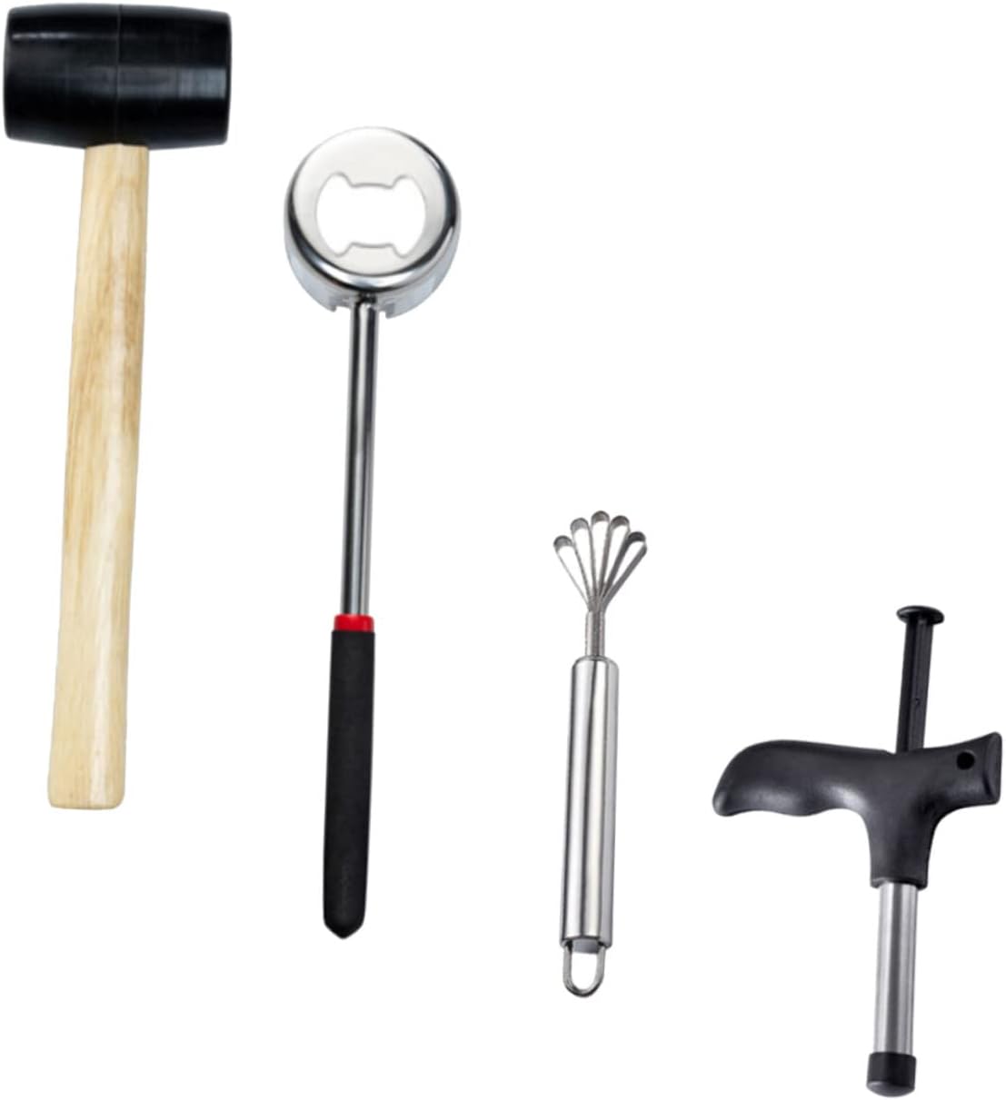 3 Sets Coconut Opening Tool Automatic Dumpling Maker Coconuts Opener Tools Coconuts Straw Hole Maker Masa Stainless Steel Straws Fruit Opening Tool Rubber Hammer Household (As Shown 24x7.7cm)