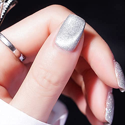 Veronni Reflective Diamond Cat Eye Gel Nail Polish Sparkle Explosion Diamond Gel Nail Bright Silver Glitter Cat Eye Gel Bungee Nail Gel Broken Diamond Soak Off Uv Led Gel(E-01) With A Magnet #TOP3