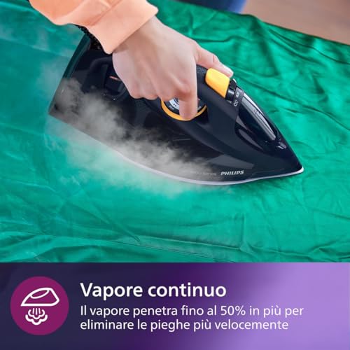 Philips Azur Serie 7000 Ferro da stiro a vapore - 3000 W, Vapore Continuo 55g/min, Colpo vapore da 250 g, vapore verticale, piastra SteamGlide Elite, Blu/Giallo (DST7060/20) - Immagine 3