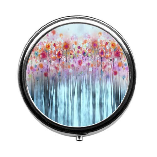 Abstract Hand Drawn Beautiful Flowers Cute Pill Box/Pill case-Round Pill Box/case- Three-Compartment Pill Box/Pill case