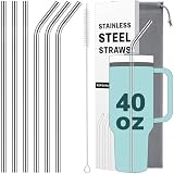 6 Pack Metal Straws for Stanley 40 oz Tumbler, Stainless Steel Reusable Replacement Straws with Cleaning Brush & Storage Bag Compatible for Stanley Quencher 40oz Cup (3x Straight & 3x Bent)