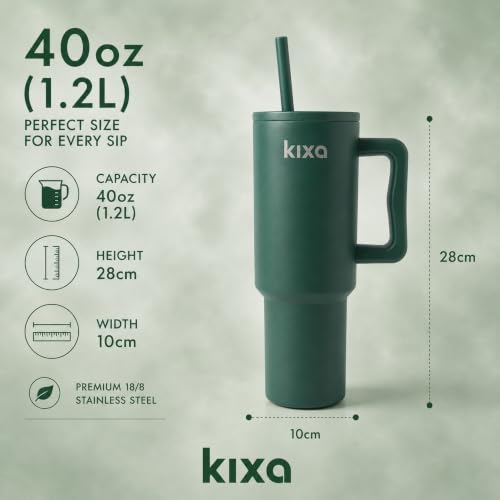 Image of 1200 ML Insulated Tumbler with Lid and Straw, Stainless Steel Tumbler Cup with Handle, Leakproof Mug Cupholder for Office, Gym, Travel 1.2 Litre (Forest Green)