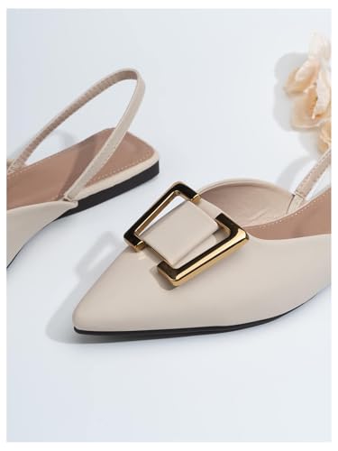 OYOANGLE Women's Metal Decor Pointed Toe Slingback Flats Slip on Ankle Strap Flat Shoes4