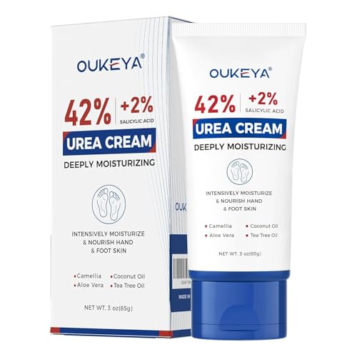 OUKEYA Crema Urea al 42% con Ácido Salicílico al 2%, Crema Pies Manos Tratamiento Intensivo Piel Agrietada, Talones y Codos, Crema Hidratante Pies, Elimina Callos Antifisuras, Fácil Transportar, 85g