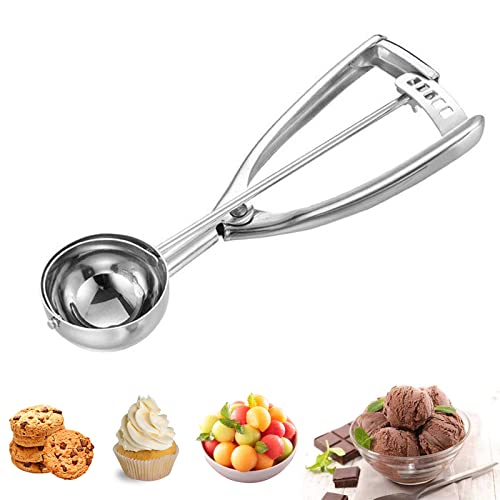 Cuchara para Helados, 4cm Cuchara de Helados con Gatillo 304 Cuchara de Helado de Acero Inoxidable Cuchara Disparador para Bolas de Helado para Helados, Frutas, puré de Alimentos Cover