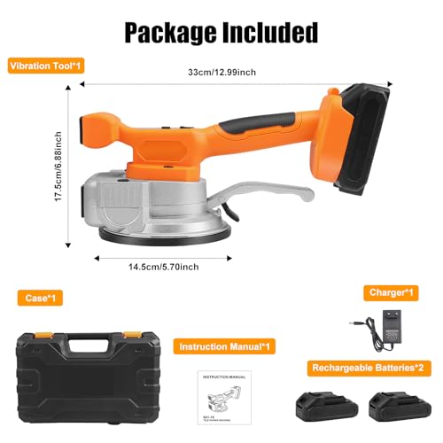 MINENICE Fliesenrüttler, Fliesen Vibrationsgerät, 145 mm Saugnapf, Akku Fliesenleger Maschine mit 9 Gang Geschwindigkeit, Fliesenvibrator für 0.3-2.4m Fliesen, Wandfliesen (inkl. 2 Batterien)