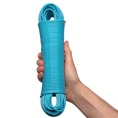 Hardys 15m Washing Line Rope | Strong & Long Clothes Line Rope with Steel Core & PVC Coating | For Indoor, Outdoor & Camping | Rot, Mould & Weather Resistant | Blue