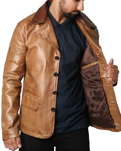 Men's Brown Genuine Real Cowhide Coat Jacket | Brown Cowhide Leather Jacket3