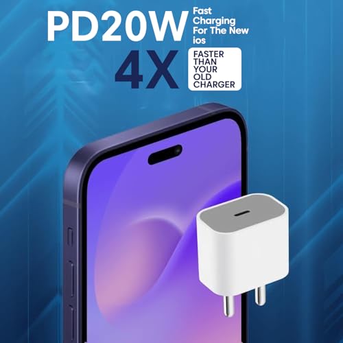 Image of iPhone Charger Adapter 20W Type C for iPhone 17 /17 Air /17 Pro /17 Pro Max, 16 /16 Plus /16 Pro /16 Pro Max, 15 /15 Plus /15Pro /15 Pro Max & Other Devices with 1 Meter USB C to Type C Data Cable