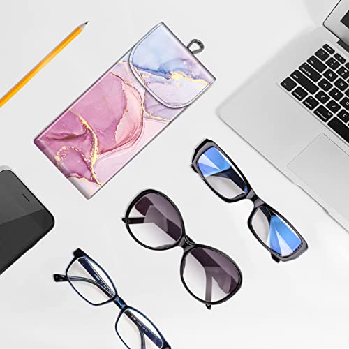 Fintie Double Glasses Case With Carabiner Hook, Portable Vegan Leather Eyeglass Case Anti-Scratch Sunglasses Pouch, Glittering Marble #TOP6