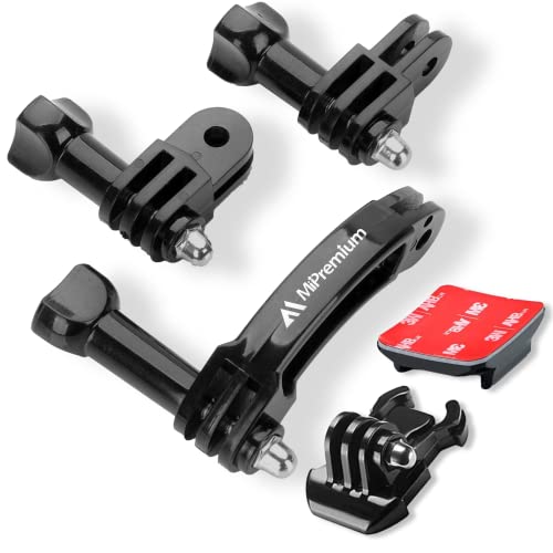 MiPremium Rotary Extension Arm Helmet Mount Set for GoPro Hero 13 12 11 10 9 8 7 6 5 4 Session Black Silver XIAOYI 4K SJCAM Sports Action Camera Accessories Kit Motorcycle Curved Chin Pivot Connector